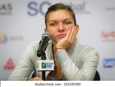 SINGAPORE, SINGAPORE - OCTOBER 27 : Simona Halep Talks To The Media At The 2015 WTA Finals