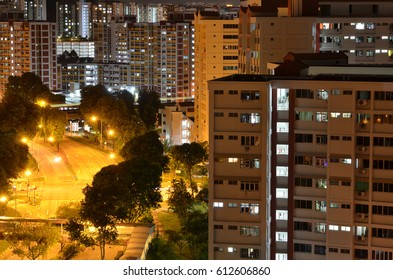 Singapore Public Housing, Urban Landscape Night HDB Flats