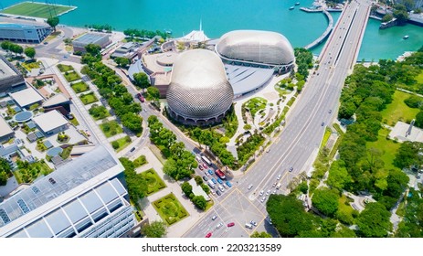 Singapore. September 12, 2022: Drone View Of Esplanade Theater Building In Singapore
