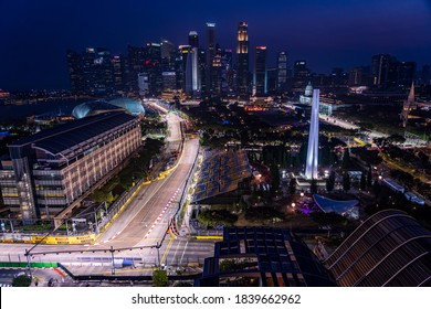 Singapore - September 2019: Singapore Night View At The Night Of Formula One Night Race.