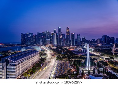 Singapore - September 2019: Singapore Night View At The Night Of Formula One Night Race.