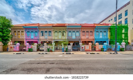 Singapore -September 2020: Panorama Image Of Peranakan House At Katong Area. Peranakans Are Made Up Of Chinese Immigrants Who Came To The Malay Archipelago Including British Malaya.