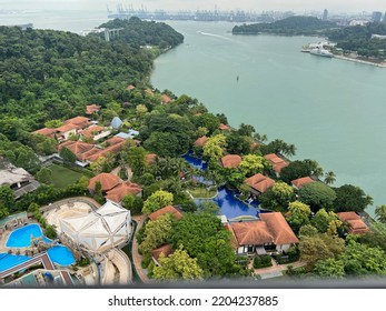 Singapore - September 5 2022: Aerial View Over The Beach Villas At Resorts World Sentosa Island