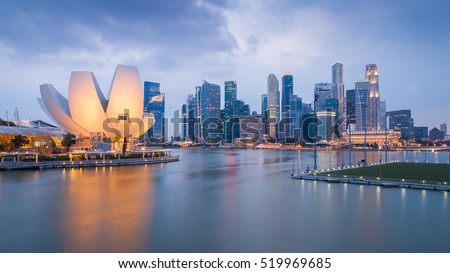 Singapore skyline background during sunset
