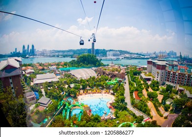 Singapore Skyline By Cable Car In The Air