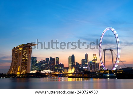 Singapore Skyline at dusk.