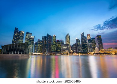 Singapore Skyline Of The Financial District By Night