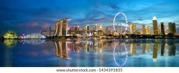 Singapore Skyline Marina Bay Panorama Dusk Stock Photo Edit Now