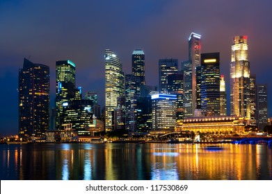 Singapore Skyline At Night.