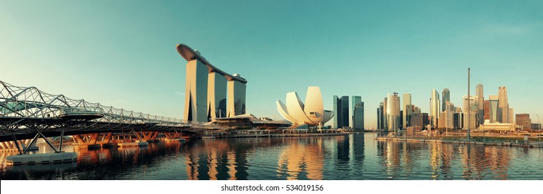 Singapore skyline with urban buildings over water