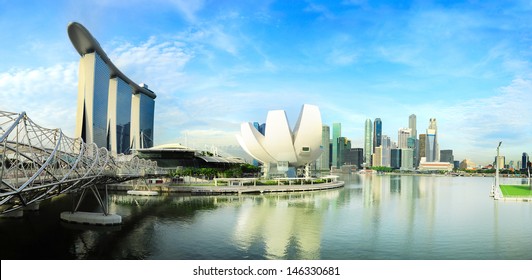 Singapore Skyline. View From Helix Bridge