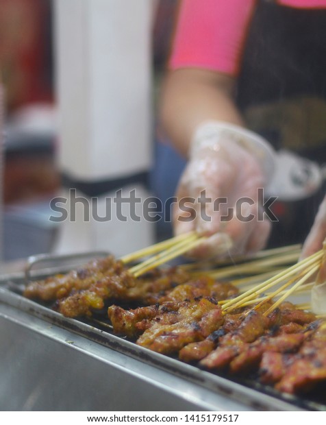 Singapore Street Food Seller Grilling Chicken Stock Photo Edit Now 1415179517