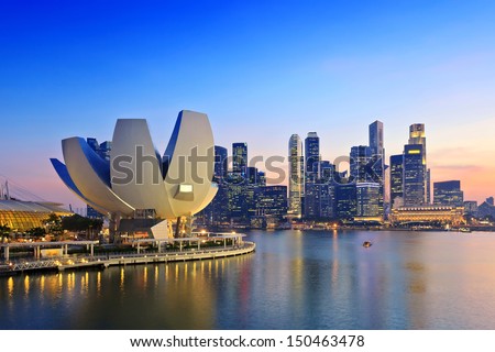 Singapore sunset city skyline at business district, Marina Bay, Singapore