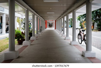 SINGAPORE-02 MAR 2019:Singapore HDB Area Shelter Walkway Corridor