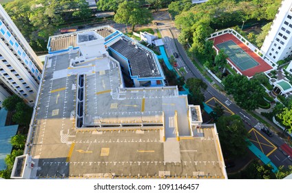 SINGAPORE-12 MAY 2018:Singapore HDB Multi Storey Carpark Roof Aerial View