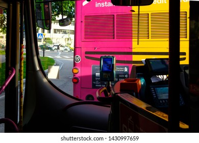 Singapore-17 MAY 2019:Singapore Public Bus Inside Tap Card Area