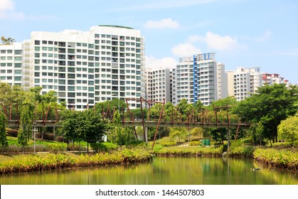 Singapore-27 JUL 2019: Singapore Punggol water way park landscape bridge