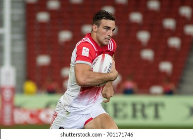 SINGAPORE-APRIL 15:Jean Pascal Barraque Of France 7s Team In Action During Day 1 Of HSBC World Rugby Singapore Sevens On April 15, 2017 At National Stadium In Singapore