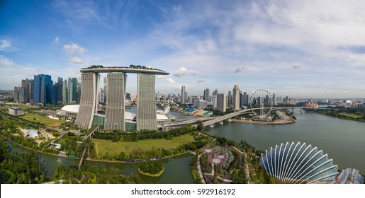 Singapore,Singapore - October 15, 2016 : Aerial View Of Garden By The Bay From Drone At Marina Bay, Singapore