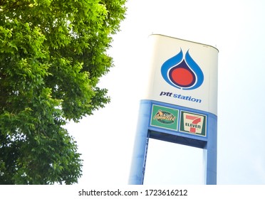 Singburi,Thailand, May 5,2020, label PTT Station with 7eleven and amazon cafe,PTT station is the most popular  gas station in THAILAND.