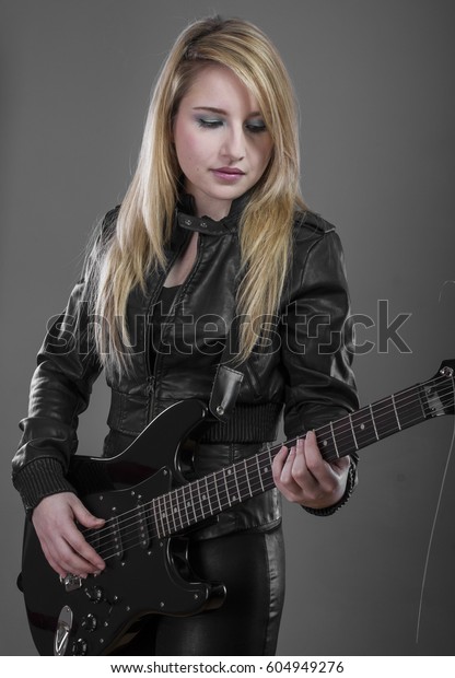 Singer Rockstar Rocker Woman Black Leather Stock Photo Edit Now