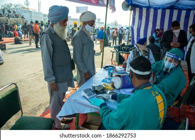 Singhu Border, Delhi, India 30 April 2020: Medical Team At Protest Area Where Farmer Protesting Against New Farm Law Bill.