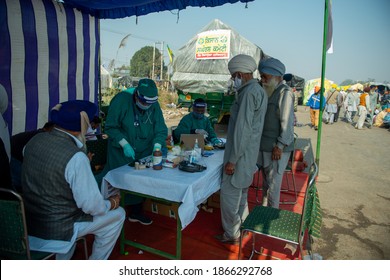 Singhu Border, Delhi, India 30 April 2020: Medical Team At Protest Area Where Farmer Protesting Against New Farm Law Bill.