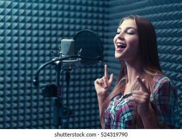 Singing Girl In Recording Studio