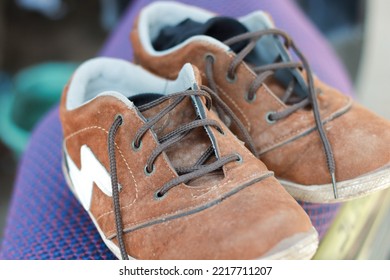 SINGKAWANG, INDONESIA: OCTOBER 22, 2022; Male Brown Leather Shoes, Comfortable Footwear