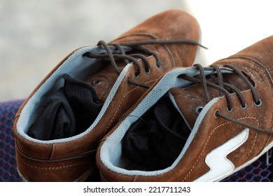 SINGKAWANG, INDONESIA: OCTOBER 22, 2022; Male Brown Leather Shoes, Comfortable Footwear