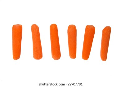 Single Baby Carrot Sticks Isolated On A White Background