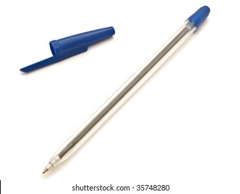 Single Ball Pen With Cap Against The White Background