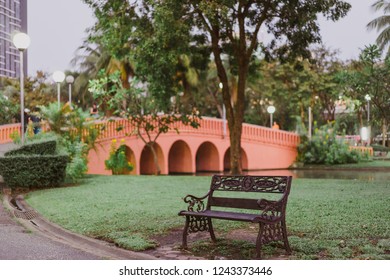 Single bench in the park.