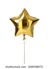 Single Big Gold Star Balloon Object For Birthday  Party Isolated On A White Background