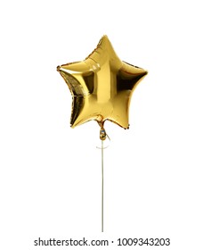 Single Big Gold Star Balloon Object For Birthday  Party Isolated On A White Background