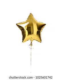 Single Big Gold Star Balloon Object For Birthday  Party Isolated On A White Background