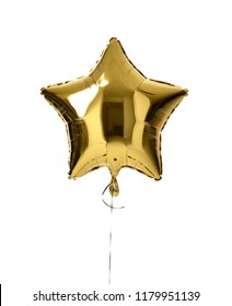 Single Big Gold Star Balloon Object For Birthday  Party Isolated On A White Background