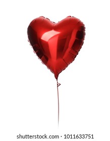 Single big  red heart balloon object for birthday party isolated on a white background