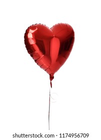 Single Big  Red Heart Balloon Object For Birthday Party Isolated On A White Background