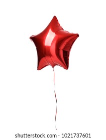 Single Big Red Star Balloon Ballon Object For Birthday  Party Isolated On A White Background