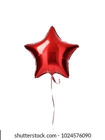 Single Big Red Star Balloon Ballon Object For Birthday  Party Isolated On A White Background