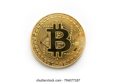 Single Bitcoin Front On White Background