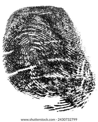 Single black fingerprint made with ink isolated on a white background. Real fingerprint.