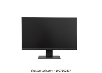 Single Black Lcd Desktop Screen Monitor, On White Background, Isolated 