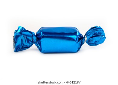 Single Blue Candy Wrapped Isolated On White