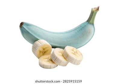 Single Blue Java Banana With Pale Silver Green Pee Isolated On White Background