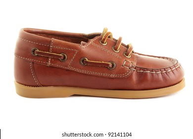 A Single Boat Shoe Or Top-sider, Isolated On A White Background.