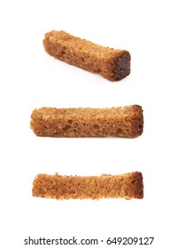 Single Bread Crouton Stick Isolated Over The White Background, Set Of Two Different Foreshortenings