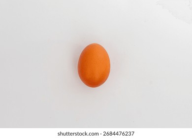 A single brown egg, centered and isolated on a clean white background, symbolizing food, nutrition, and natural ingredients