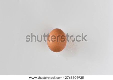 Single brown egg centered on white surface, whole and unbroken, minimal composition emphasizing simplicity and natural form.